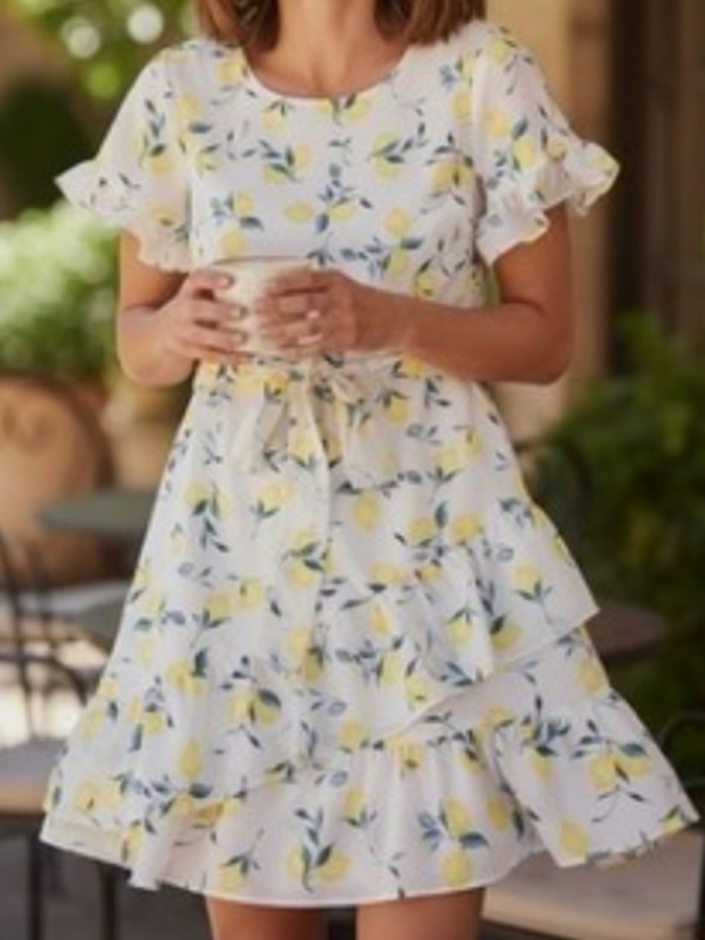 Banana Republic Women’s White Lemon Print Tiered Ruffle Dress